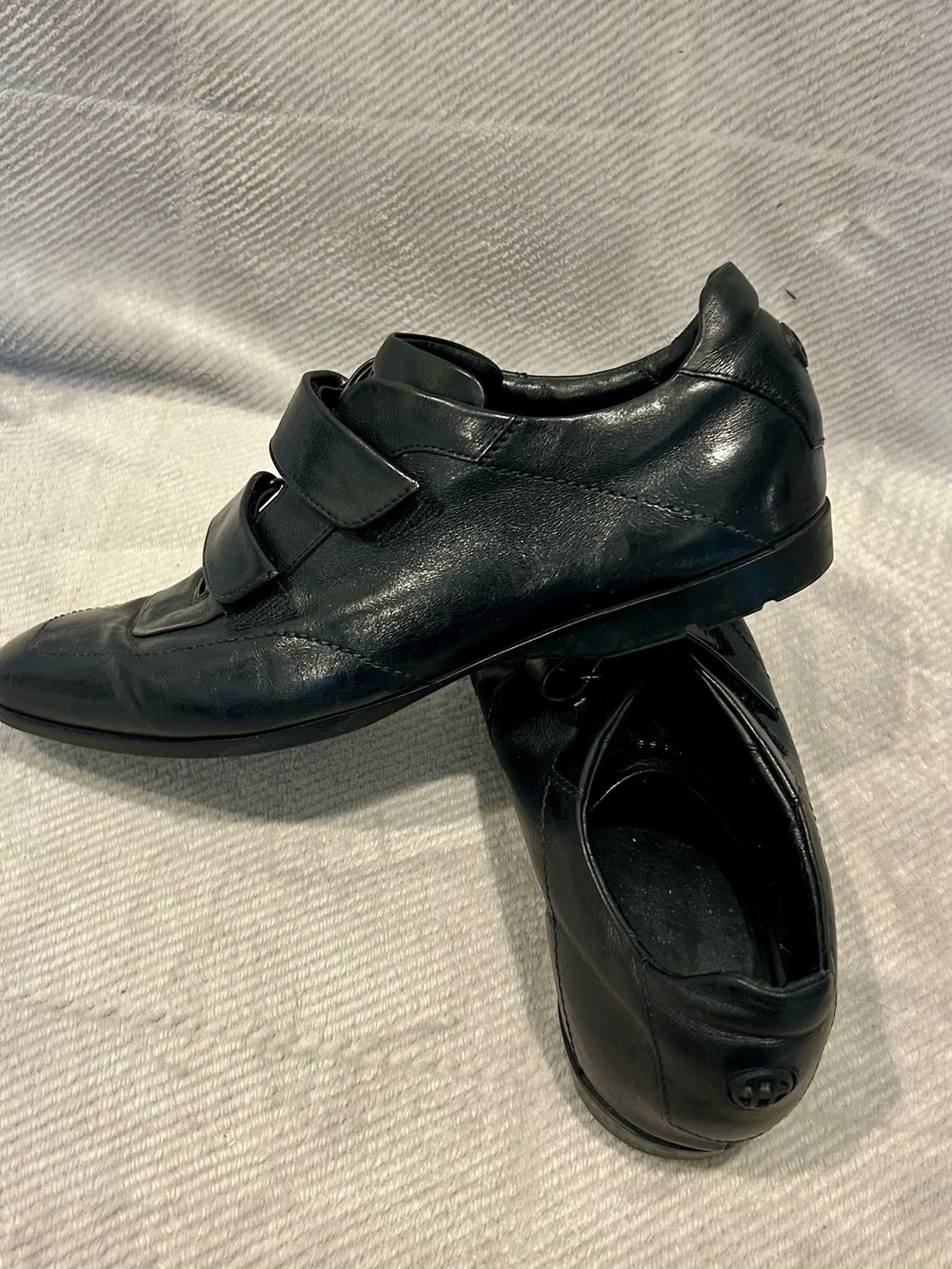 Hugo Boss Black Leather Double-Strap Slip-On Loafers
